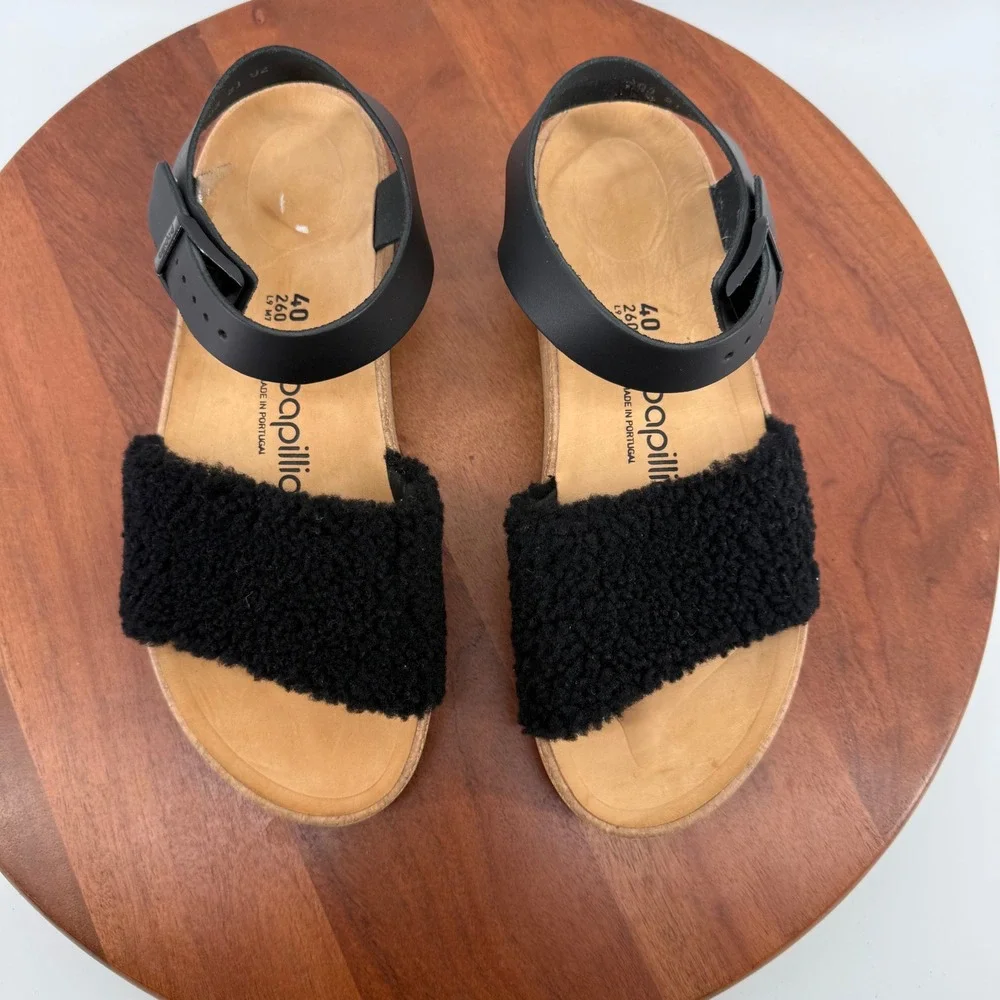 Papillio Glenda Sandals Black Shearling Leather Platform Women EU40/US 9